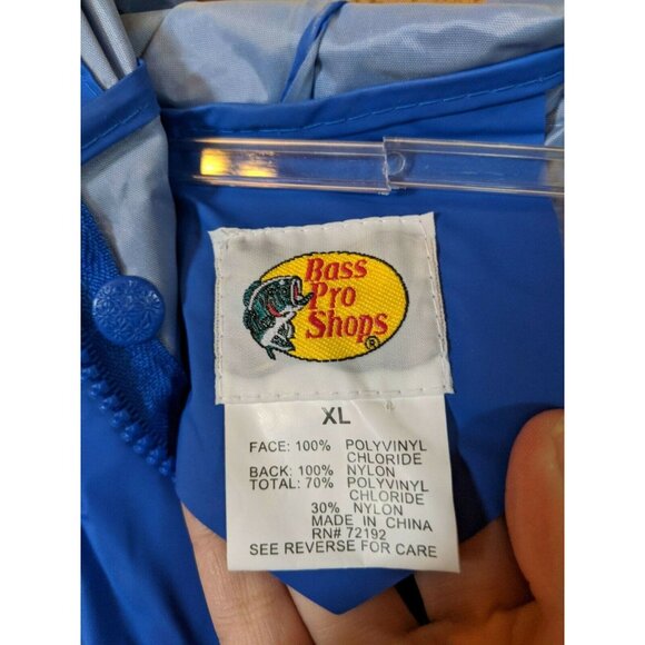 Bass Pro Waterproof Raincoat Jacket XL Blue Hooded Deep with Bill PVC Vented - Picture 6 of 8
